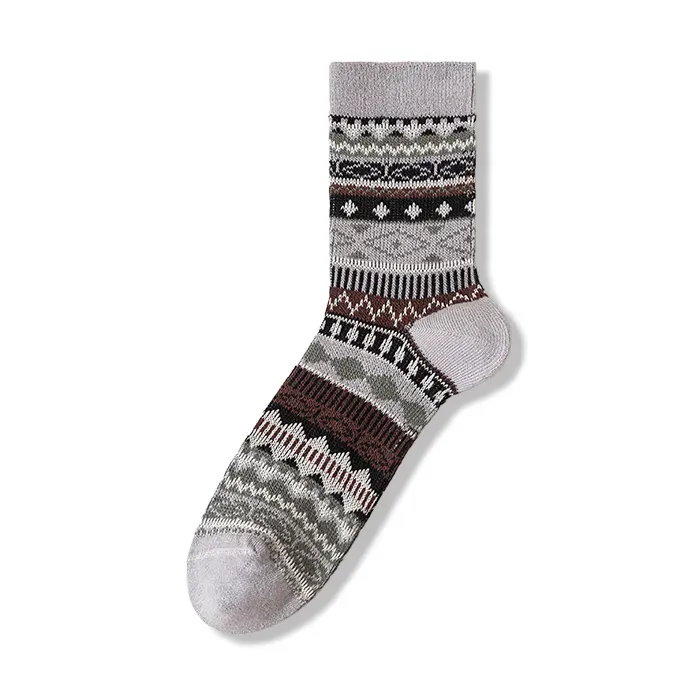  多色可選　配色エスニック柄コットンニットソックス(まとめ買いの対象外)