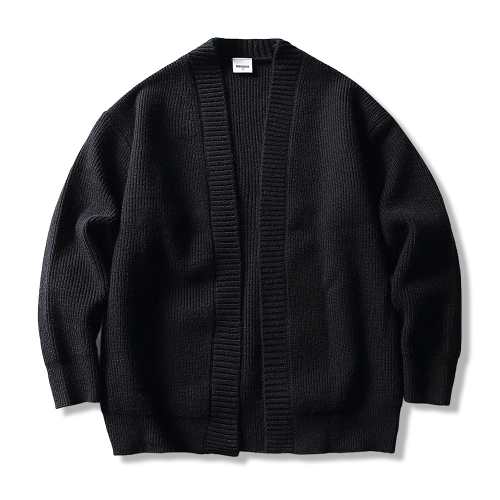 和風羽織風　無地ニットカーディガン-oakln