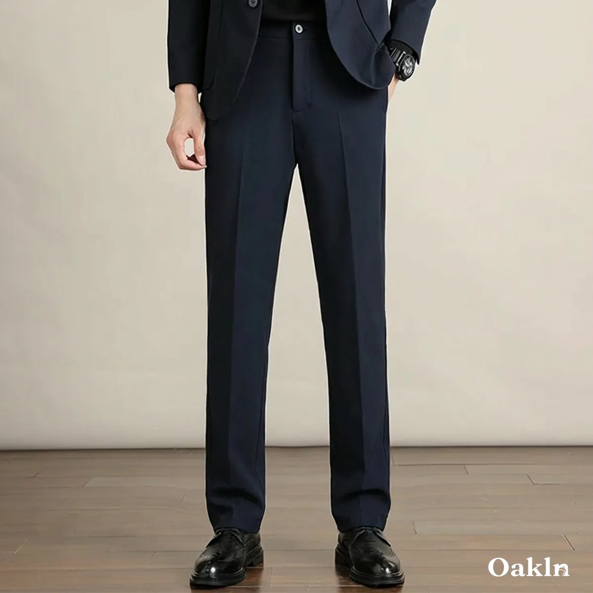 ハイストレッチノーアイロンメンズスラックス ストレートシルエット 落ち感 防シワ 通勤向けロングパンツ