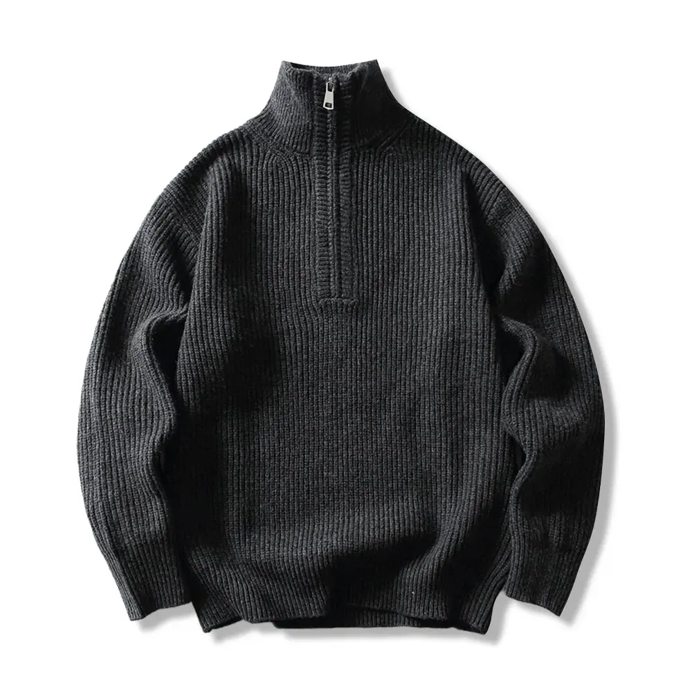 ミニマルクラシック　無地ハーフジップスタンドカラーセーター