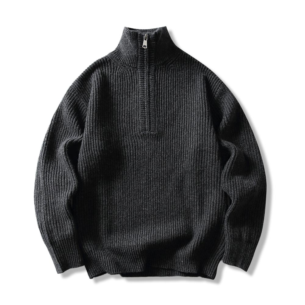 ミニマルクラシック　無地ハーフジップスタンドカラーセーター-oakln