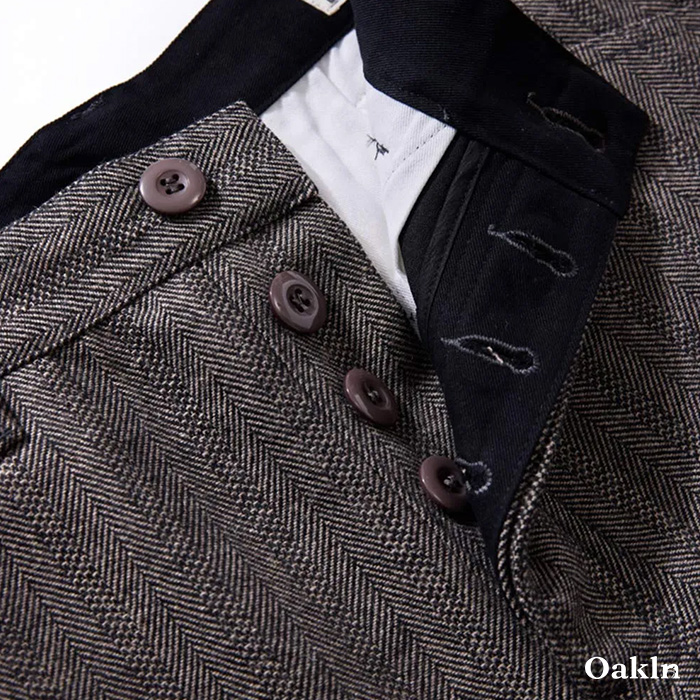 ヴィンテージカジュアル　 ヘリンボーン柄ウールスラックス-oakln