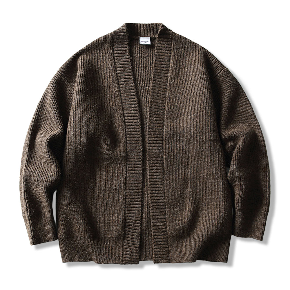 和風羽織風　無地ニットカーディガン-oakln