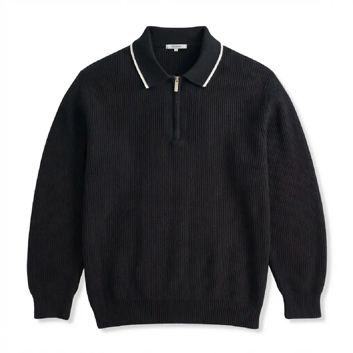  ウォッシャブルハーフジップニット 配色襟元 縦リブ-Oakln