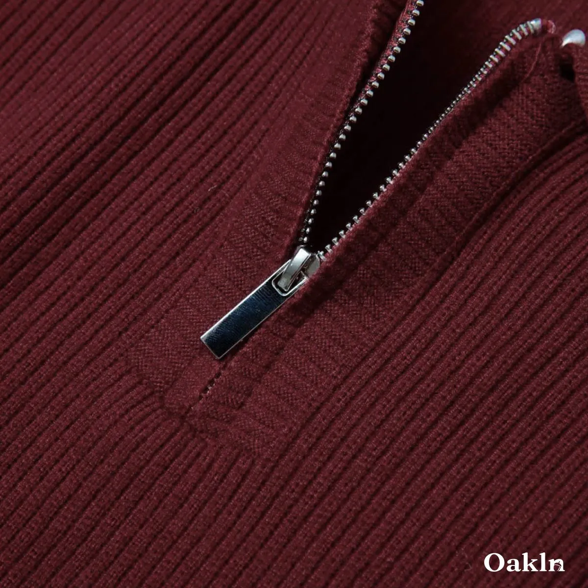  ウォッシャブルハーフジップニット 配色襟元 縦リブ-Oakln