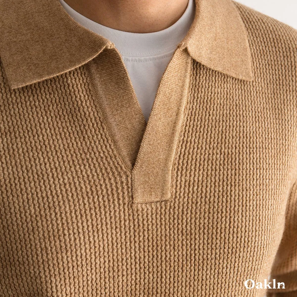  スキッパー ニット 羊毛混 鹿の子編み 襟付き ウォッシャブル ボタンレス ポロネックニット ウール混  立体テクスチャー  洗濯機対応