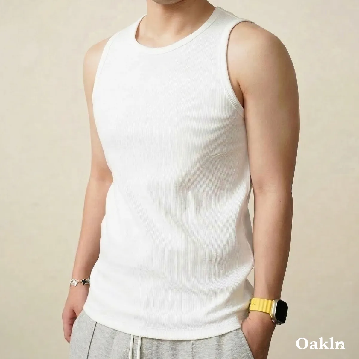 インナー用 リブストレッチタンクトップ 厚手コットン-Oakln