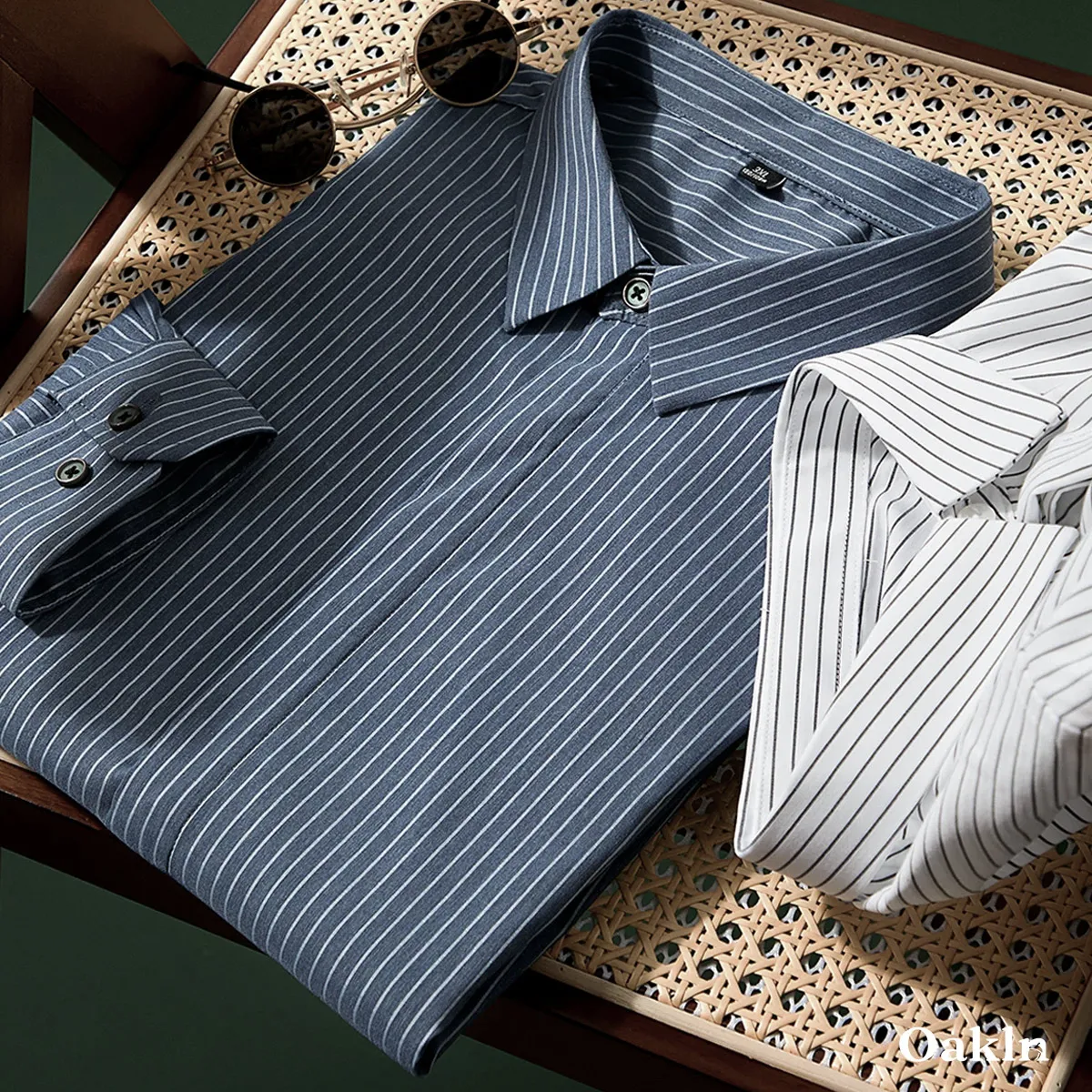 ビジカジ  ストライプ 長袖シャツ ストレッチ 3D立体裁断 形状安定 1枚で決まる メンズシャツ-Oakln