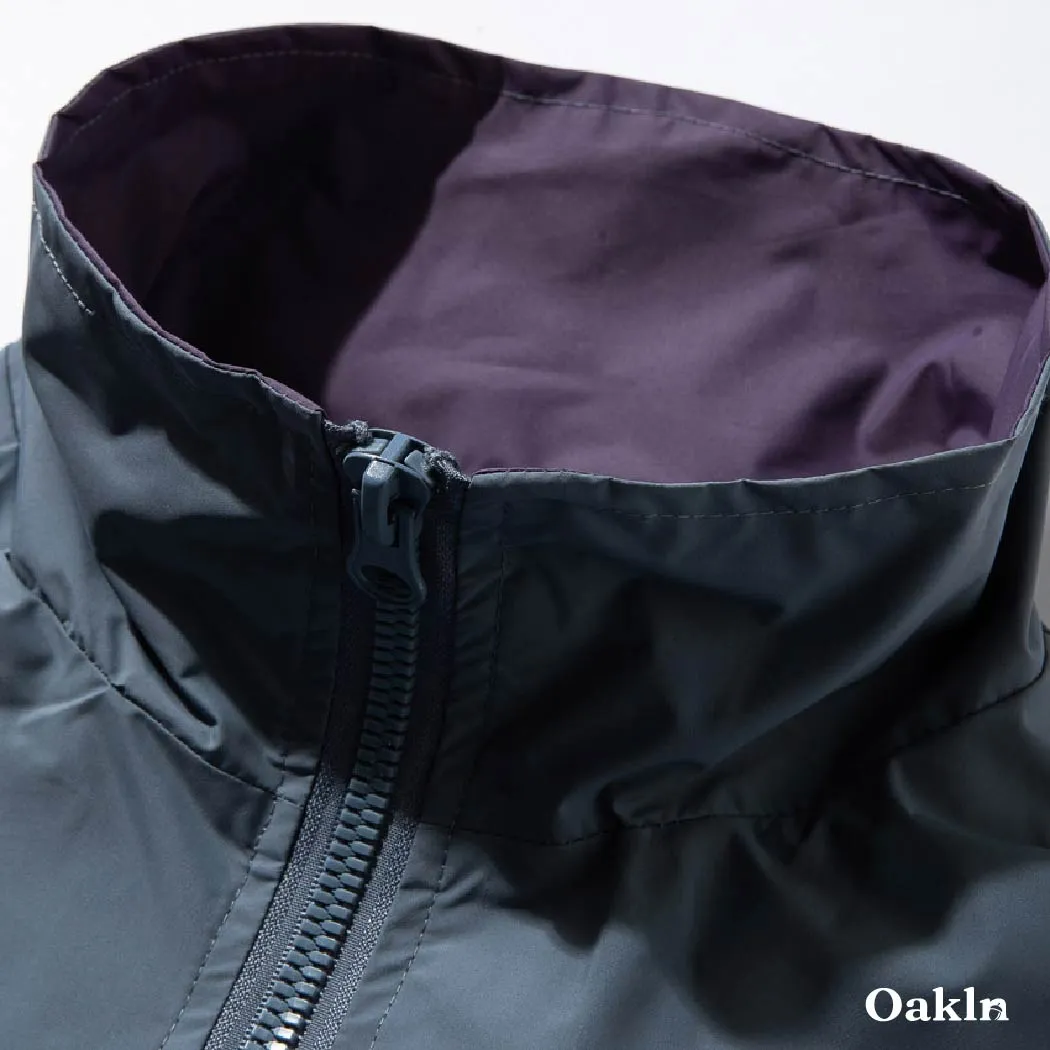 スタンドカラー  ジャケット  メンズ ダブルジップ 配色 切り替え 裾ドローストリング ゆったり 体型カバー ライトアウター 春秋-Oakln