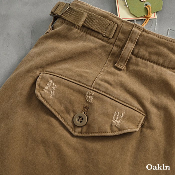 ヴィンテージ加工　着回し自在微ストレッチカジュアルパンツ-oakln