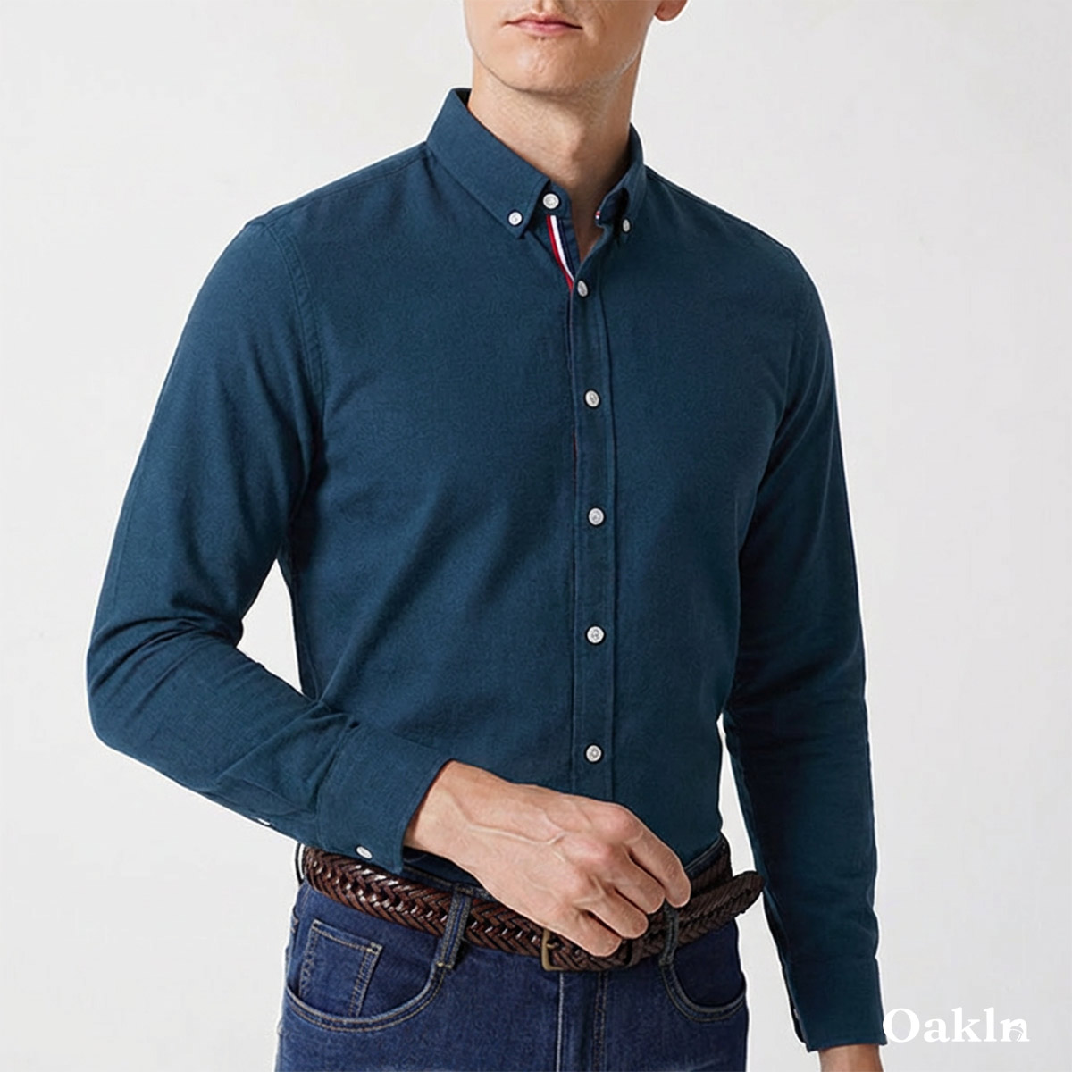 コットン100％ 超長綿 両面起毛 オックスフォード長袖シャツ-Oakln
