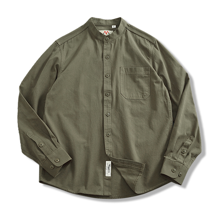 多色展開　スタンドカラーコットン長袖シャツ-oakln