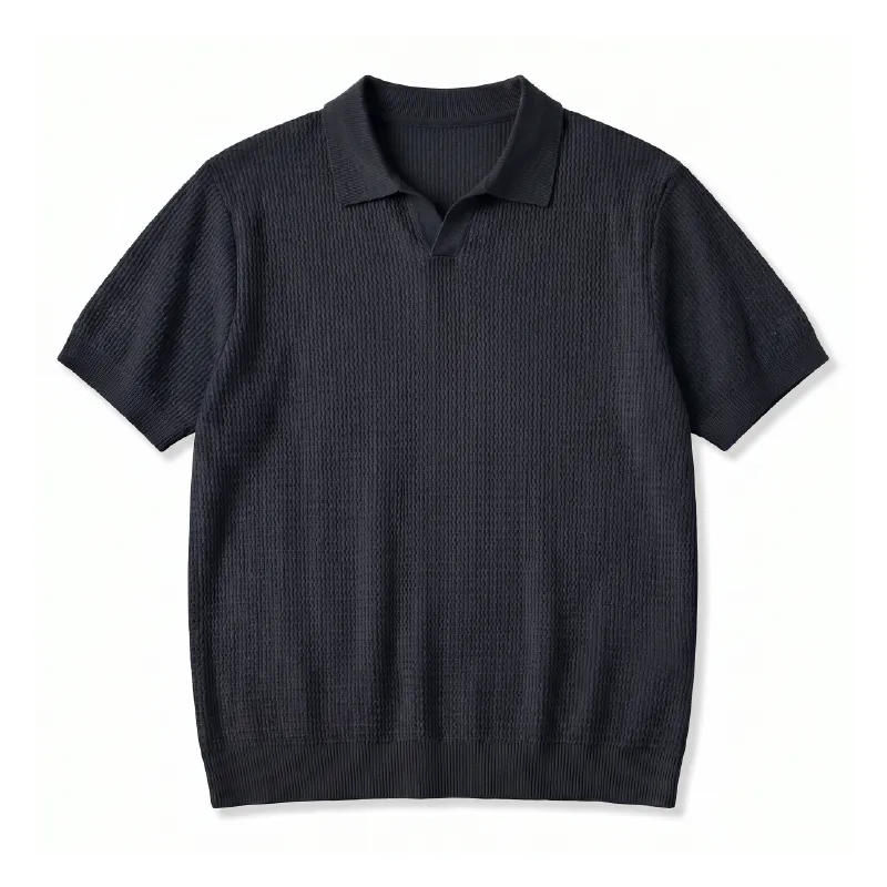 立体感のある縦畝ニット接触冷感アイスシルク キューバカラーTシャツ 洗濯機洗い可・型崩れしにくい