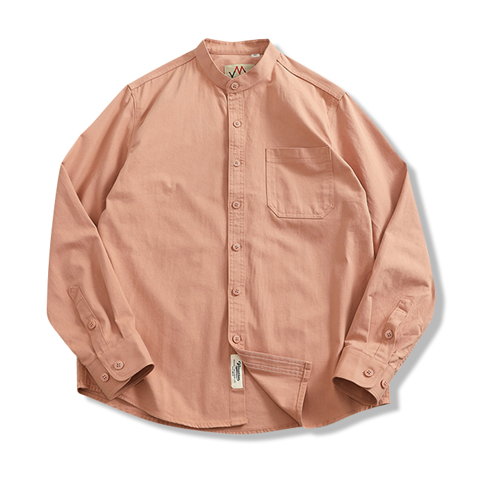 多色展開　スタンドカラーコットン長袖シャツ-oakln