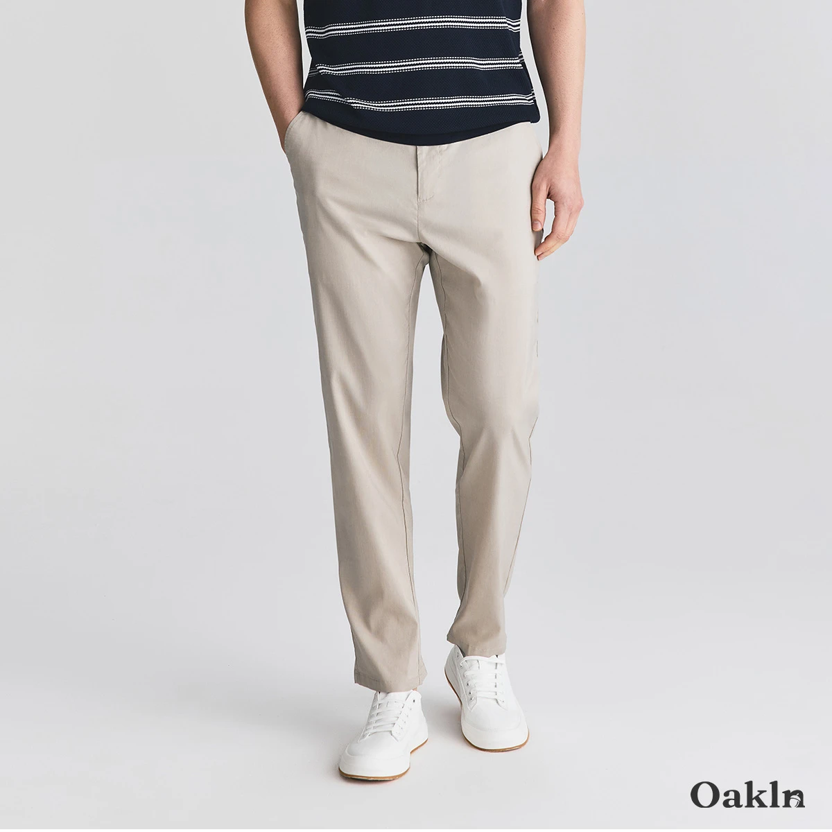 接触冷感 通気性 すっきり見え リヨセル×リネン混 カジュアルパンツ-Oakln
