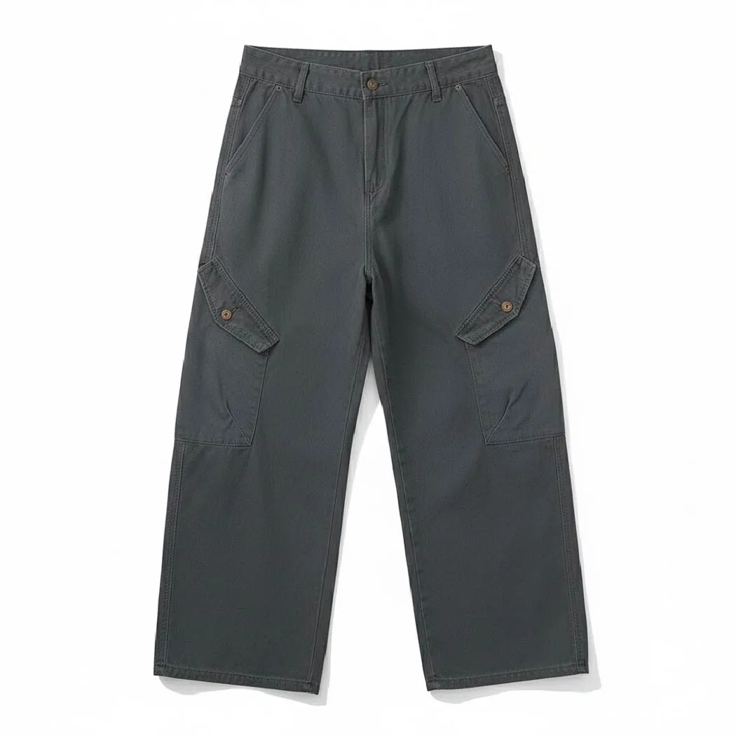 カーゴパンツ メンズ コットン100% ワイド ストレート ワークパンツ ゆったり 体型カバー 厚手 オールシーズン対応-Oakln