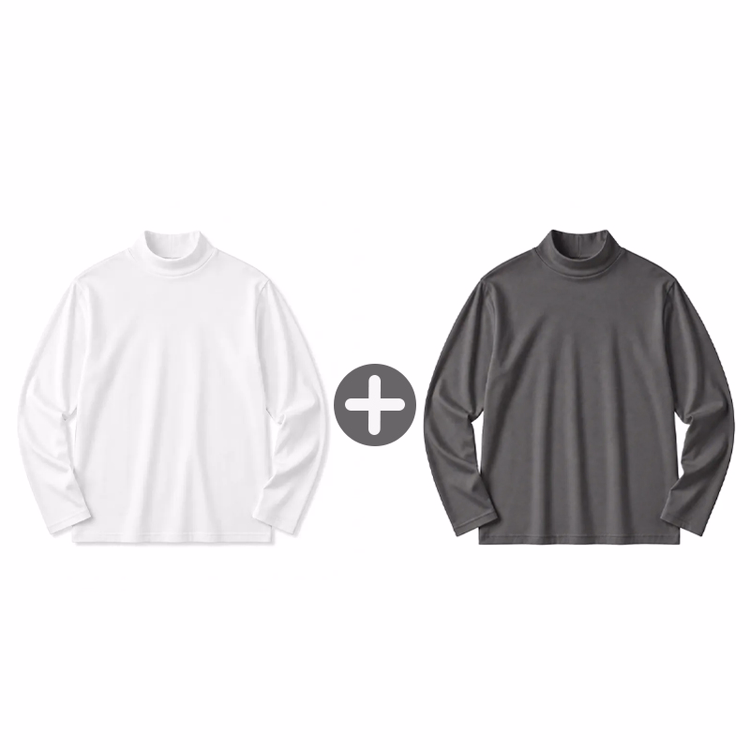 コーマコットン 超長綿 モックネック長袖Tシャツ  ほのかな上品な光沢  静電気を抑えてお手入れも簡単  秋冬の一枚着・重ね着・インナーに活躍