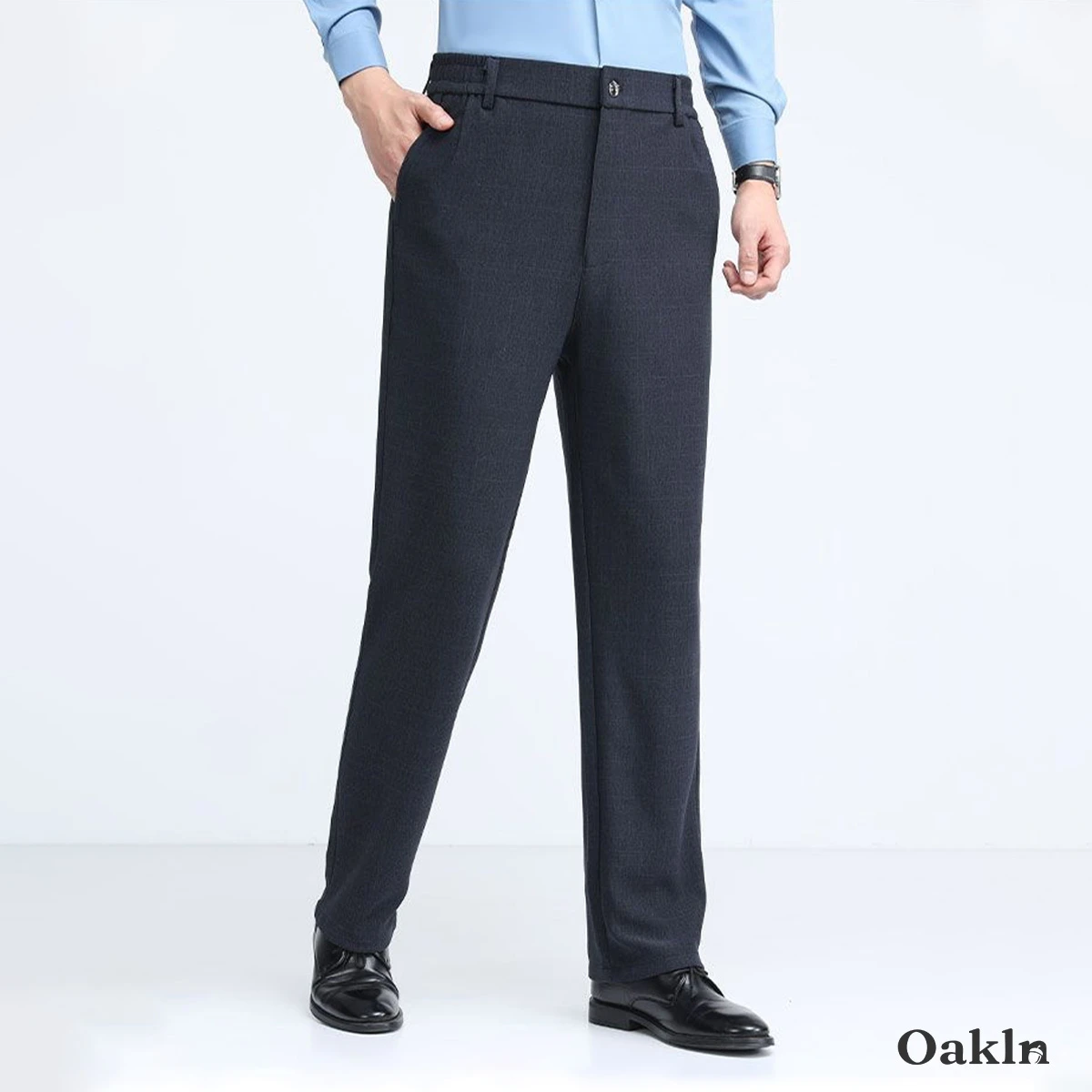 落ち感のあるハイウエストスラックス 快適なウエストまわり ノーアイロン仕様