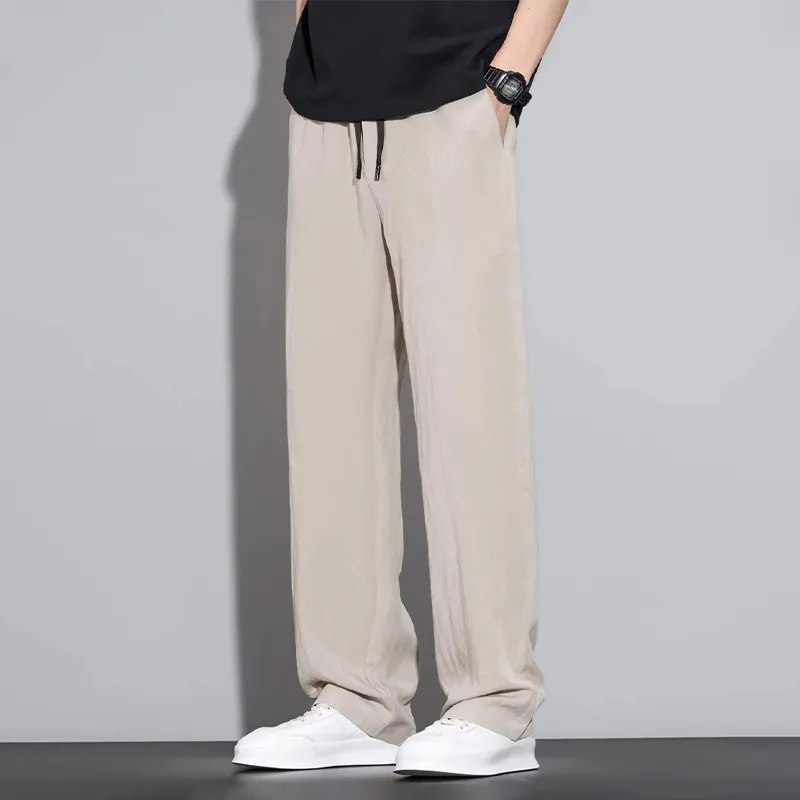 リネンライセル素材　ゆったりストレートシルエットウエストゴム　オールドマネースタイル