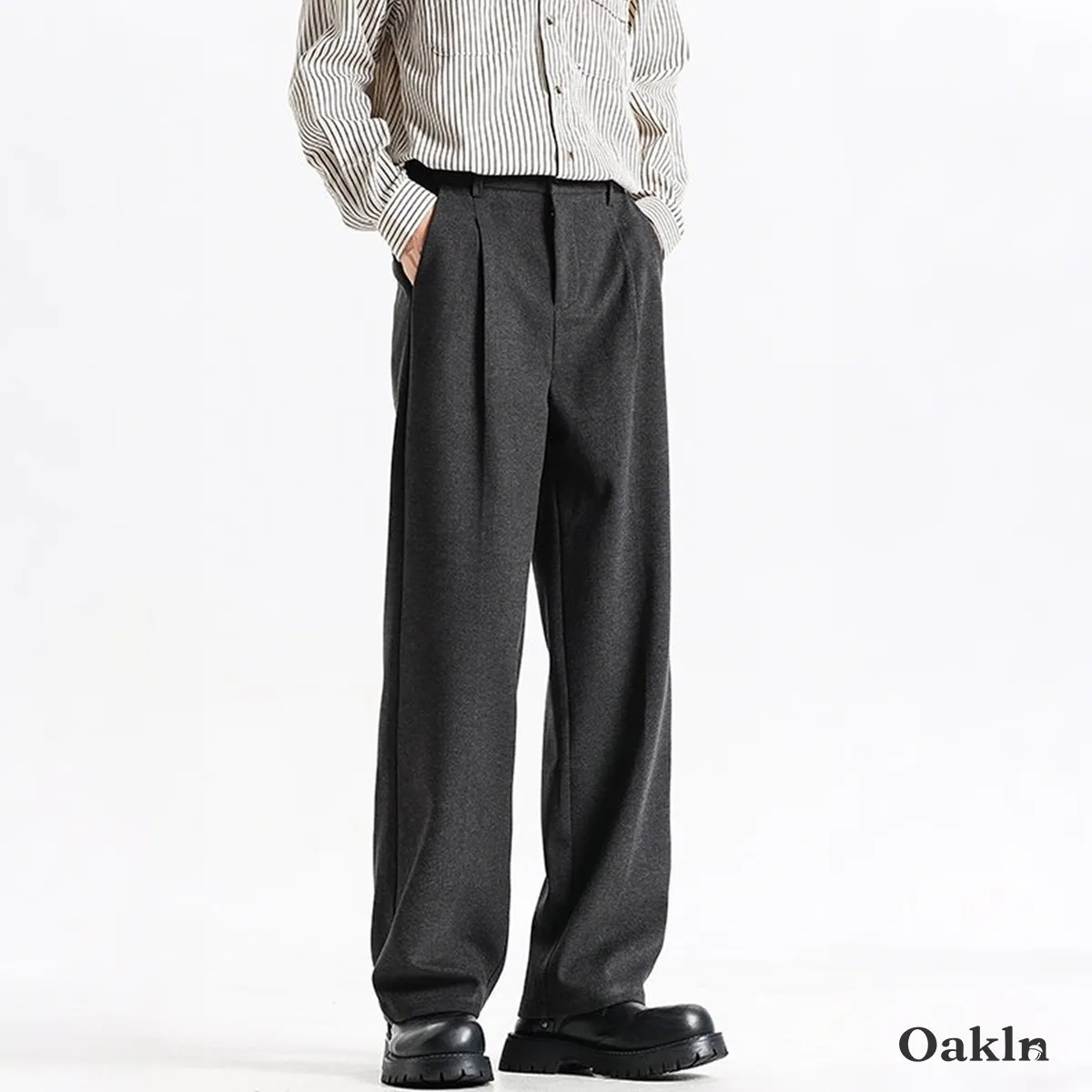  シングルプリーツ ワイドテーパード スラックス ラシャタッチ素材  落ち感  ストレッチ