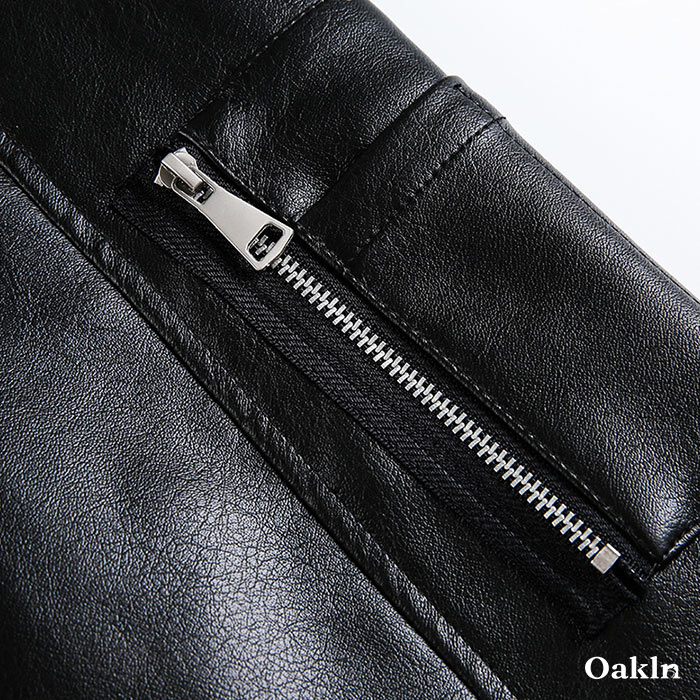 ボア折り襟　クラシックアームポケット付き中綿レザージャケット-oakln