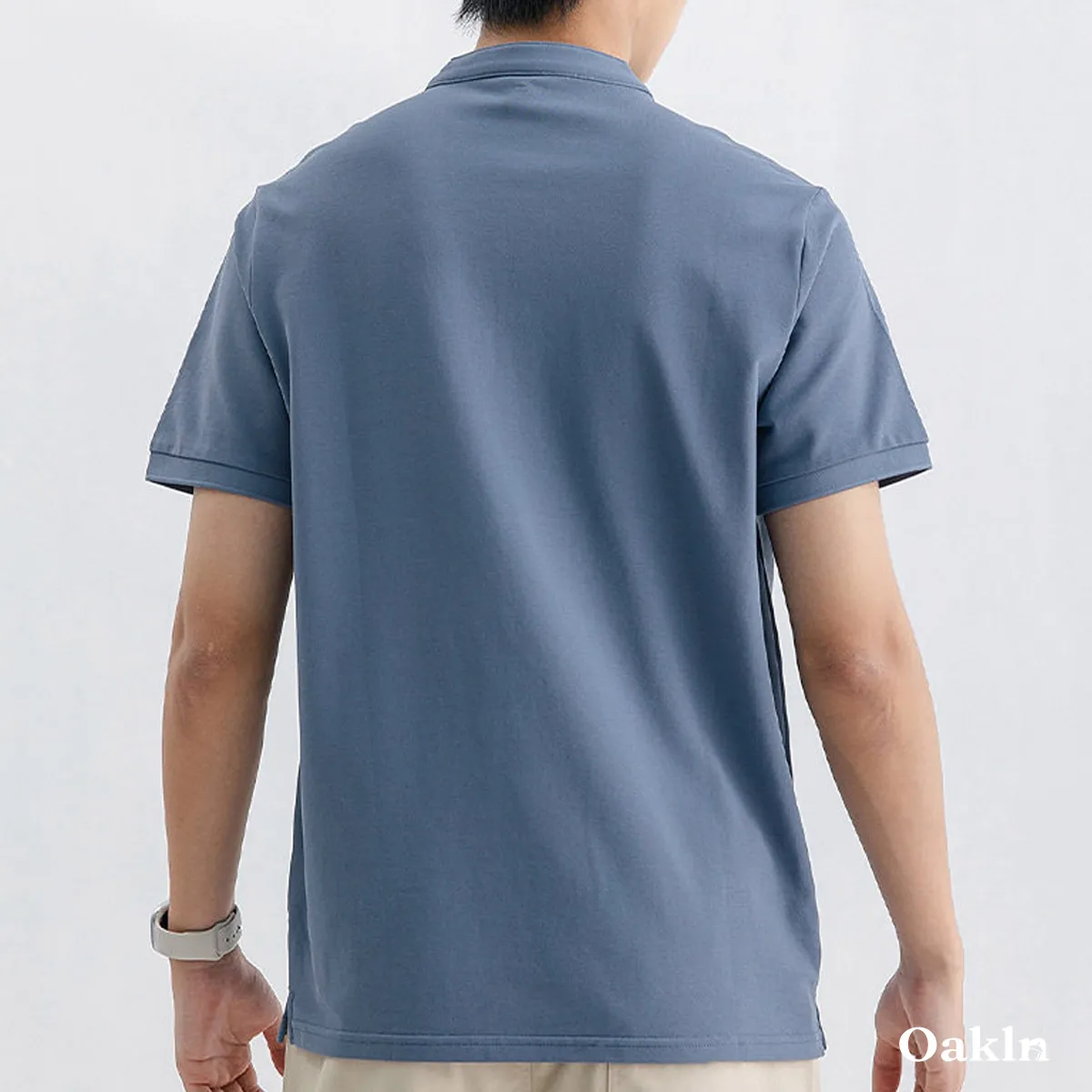高混率コットンヘンリーネック半袖 ハリ感 通気性 ビジネスカジュアルスタイル-Oakln