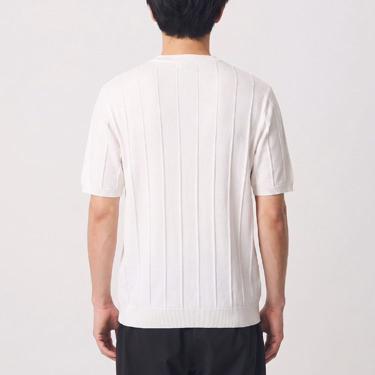 メンズ 縦畝ニット クルーネック半袖 レギュラーフィット ビジネス通勤 上質なニットTシャツ