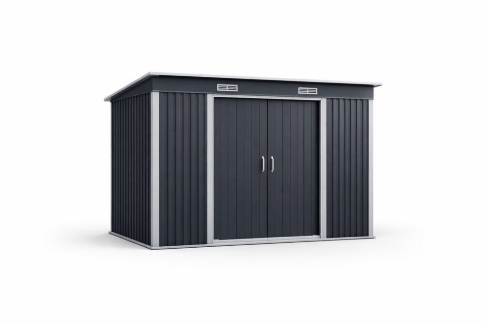 Dark Grey Galvanized Steel Outdoor Storage Shed Sliding Doors 203cm x 257cm x 142cm(H × W × D)