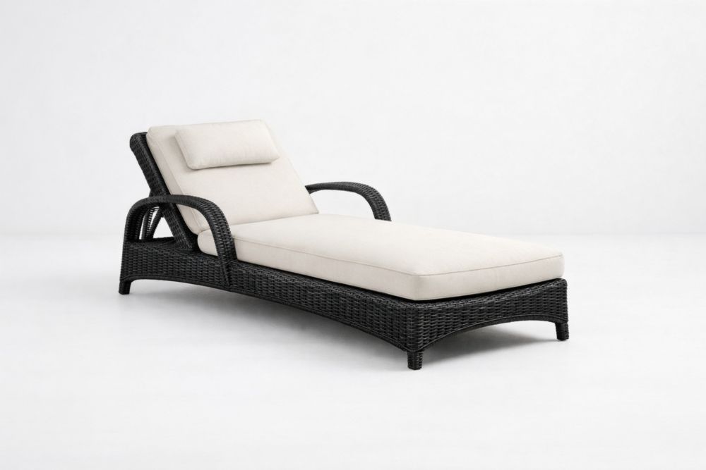 Outdoor Chaise Lounge PE Wicker Beige Cushions 200x70x35 cm