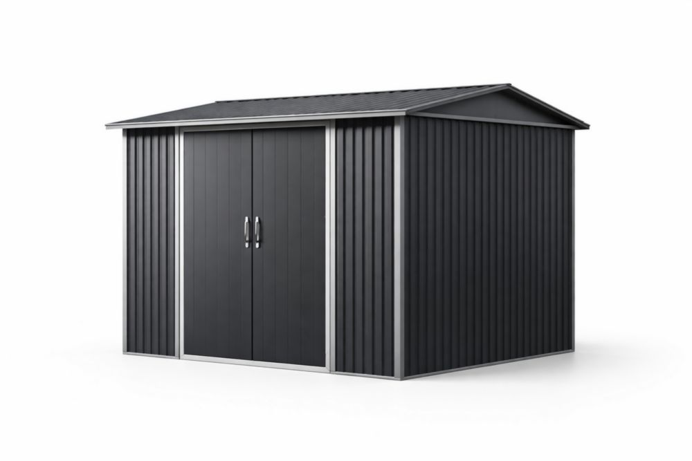 Large Dark Gray Galvanized Steel Storage Shed Double Doors