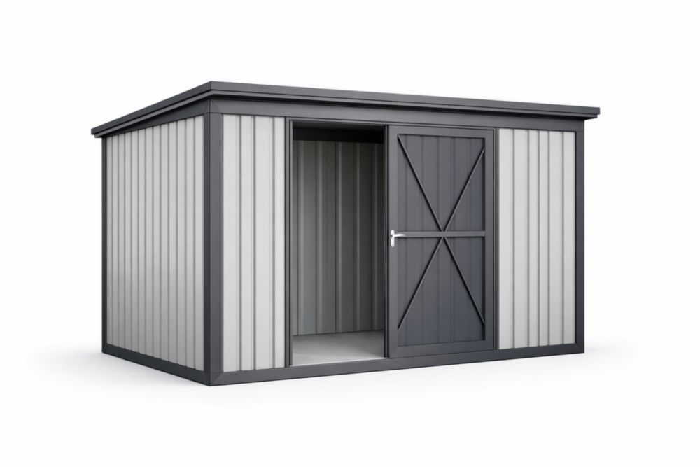 Gray/White Galvanized Steel Garden Storage Shed Flat Roof 142 x 121 x 193 cm(L × W × H)