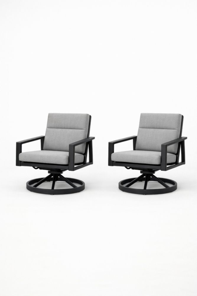Outdoor Swivel Chairs Set with Black Aluminum Frame and Gray Olefin Cushions