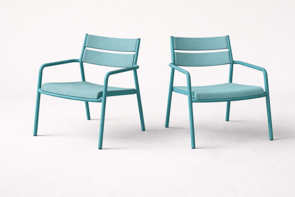 Set of 2 Turquoise Aluminum Frame Outdoor Armchairs with Fabric Seat and Backrest