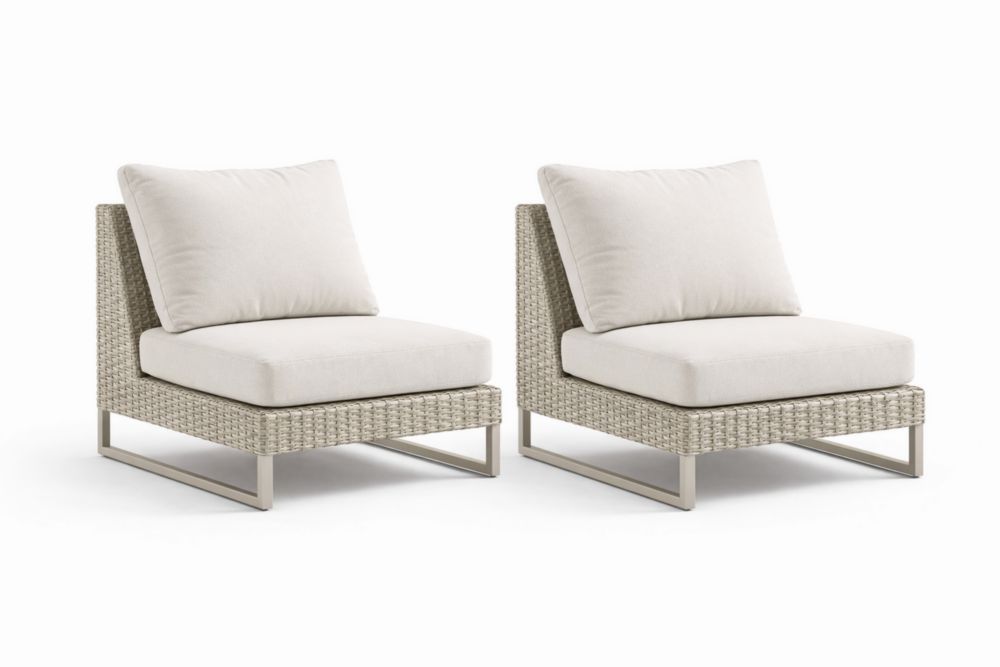 Set of 2 Outdoor Lounge Chairs with Beige Cushions and Aluminum Frame