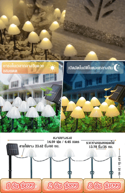 【บรรยากาศสุดโรแมนติก】โคมไฟตกแต่งสวน รูปเห็ด ใช้พลังงานแสงอาทิตย์