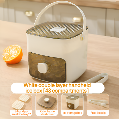 Portable push-type ice tray, ice cube mold, ice box, summer home double-layer ice maker with drawer,