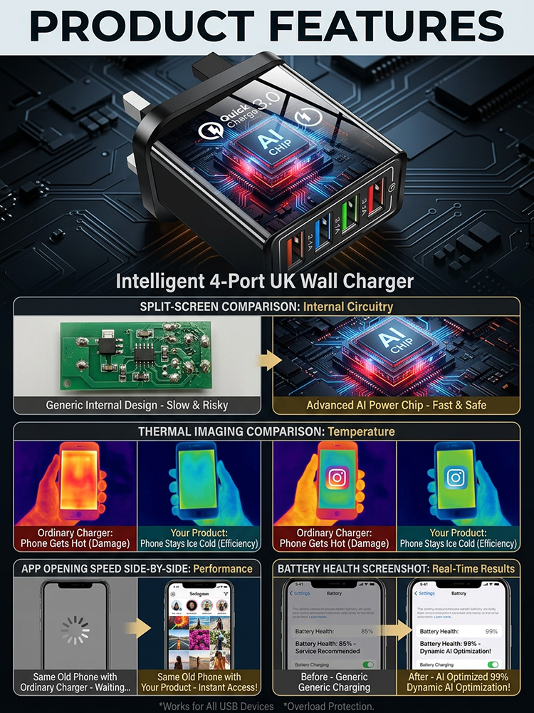 Four-Port Travel Charger for Extended Phone Battery Life