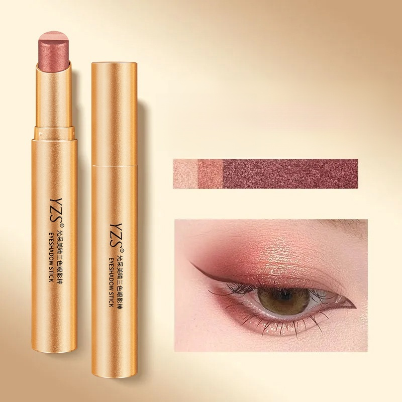 Lazy eyeshadow stick three colors one touch matte earth color concealer light makeup three in one wa