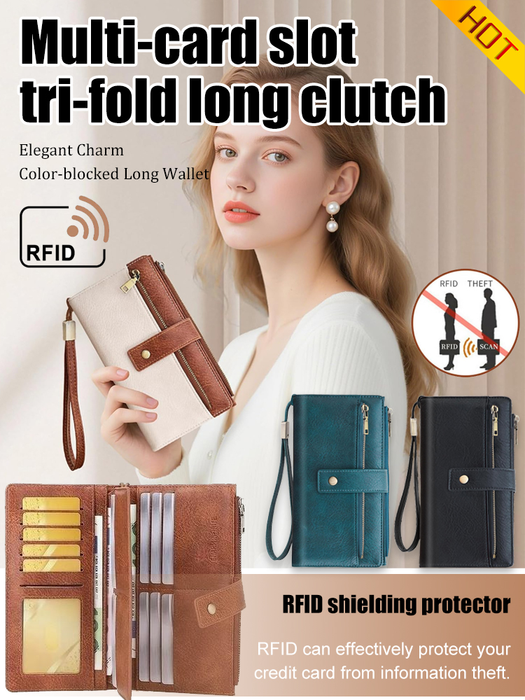 Multi-slot tri-fold long clutch