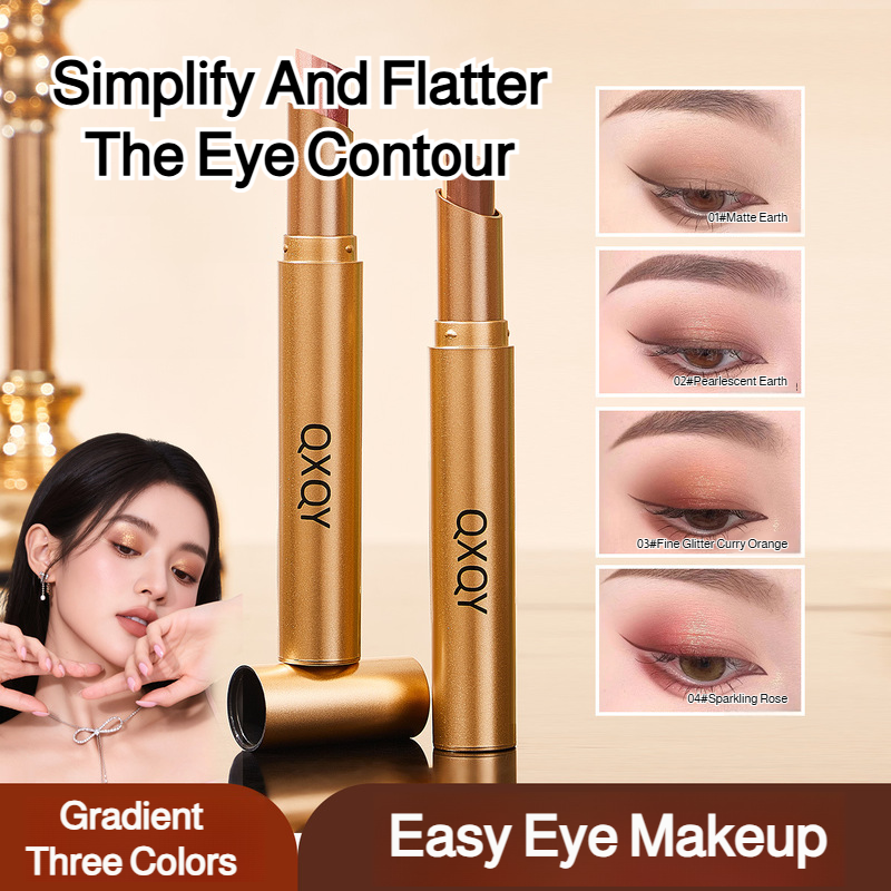 Lazy eyeshadow stick three colors one touch matte earth color concealer light makeup three in one wa