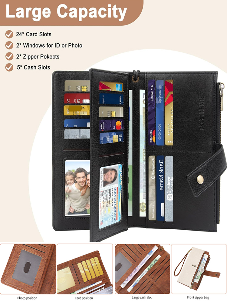 Multi-slot tri-fold long clutch