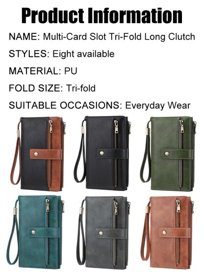 Multi-slot tri-fold long clutch