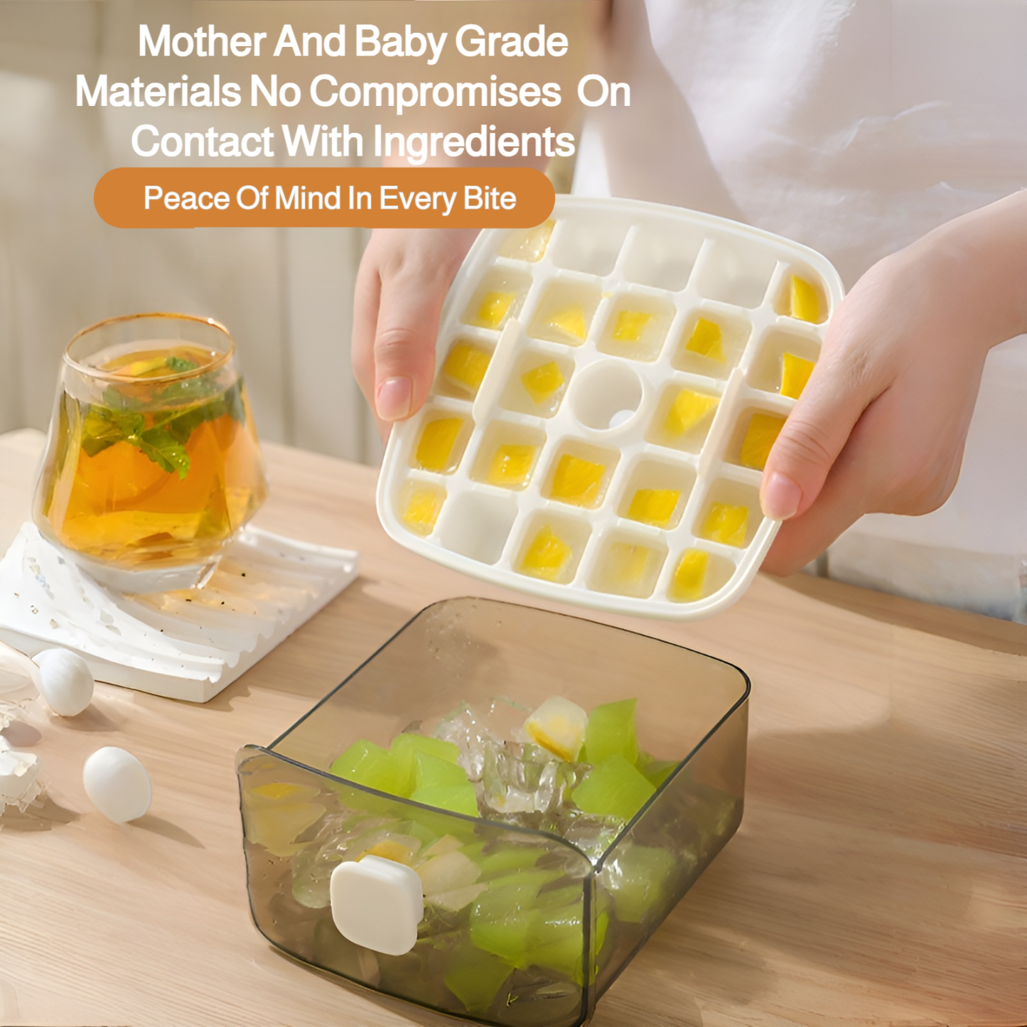 Portable push-type ice tray, ice cube mold, ice box, summer home double-layer ice maker with drawer,