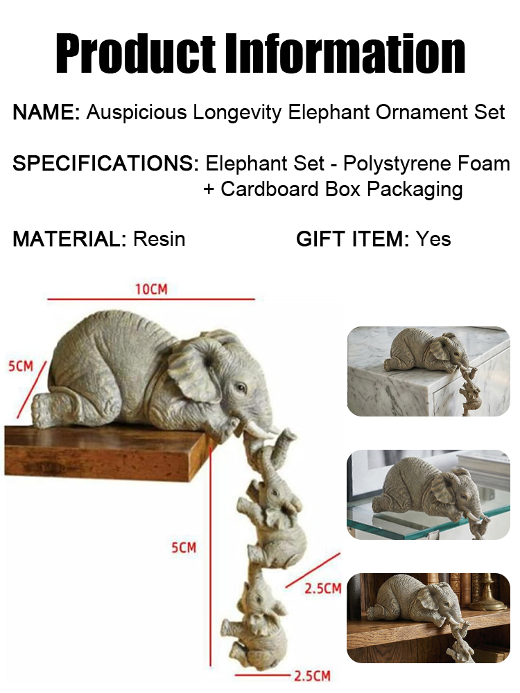 Auspicious Long-Life Elephant Ornament Set