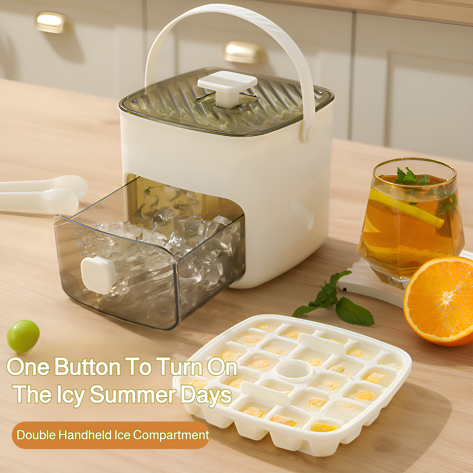 Portable push-type ice tray, ice cube mold, ice box, summer home double-layer ice maker with drawer,