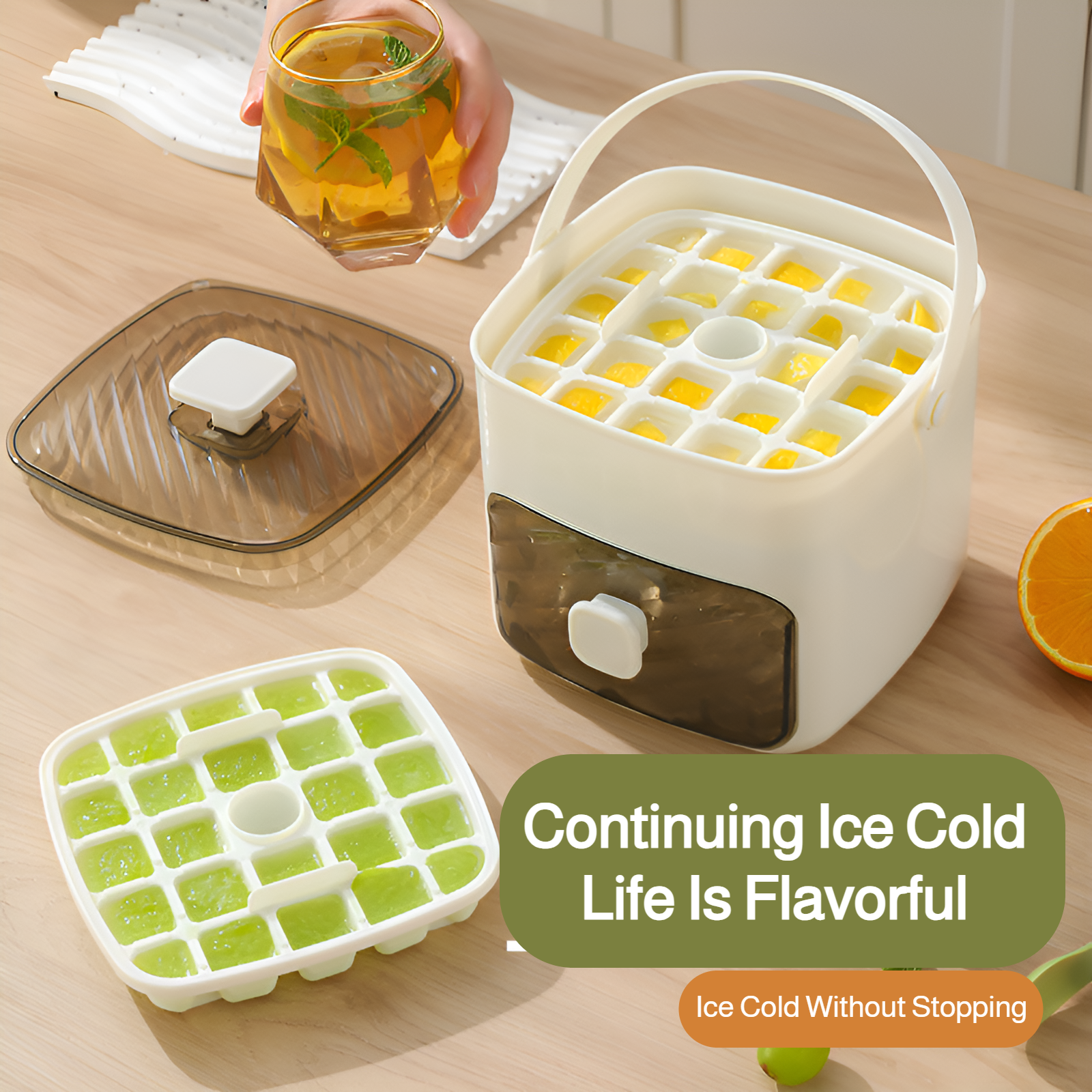 Portable push-type ice tray, ice cube mold, ice box, summer home double-layer ice maker with drawer,