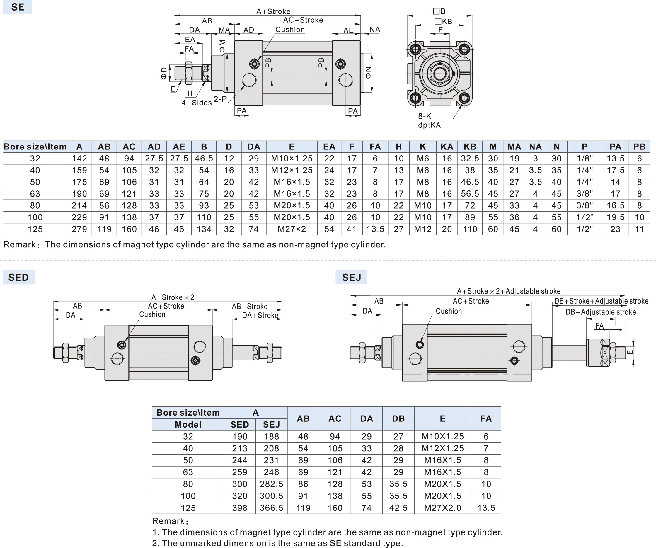 SE Double Acting Standard Pneumatic Cylinder