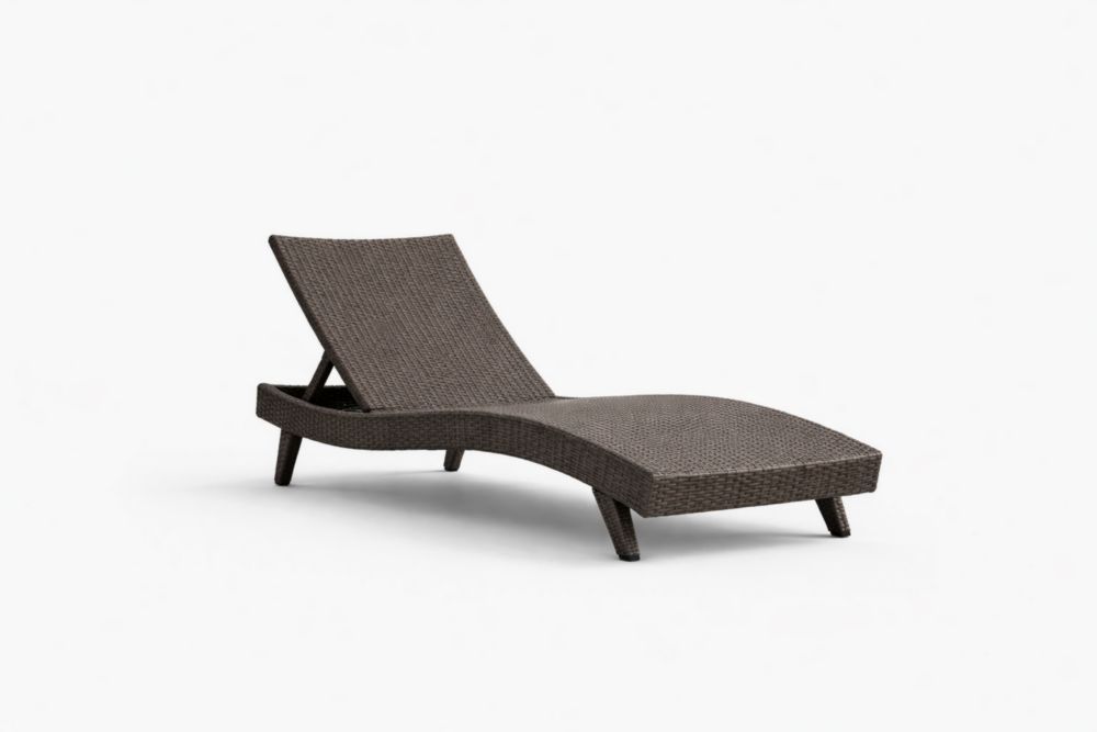 Outdoor Wicker Chaise Lounge Brown Contoured Recliner