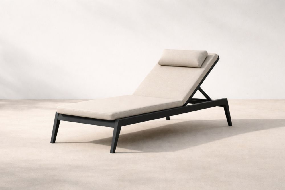 Outdoor Chaise Lounge Aluminum Frame Beige Cushions Length 200cm