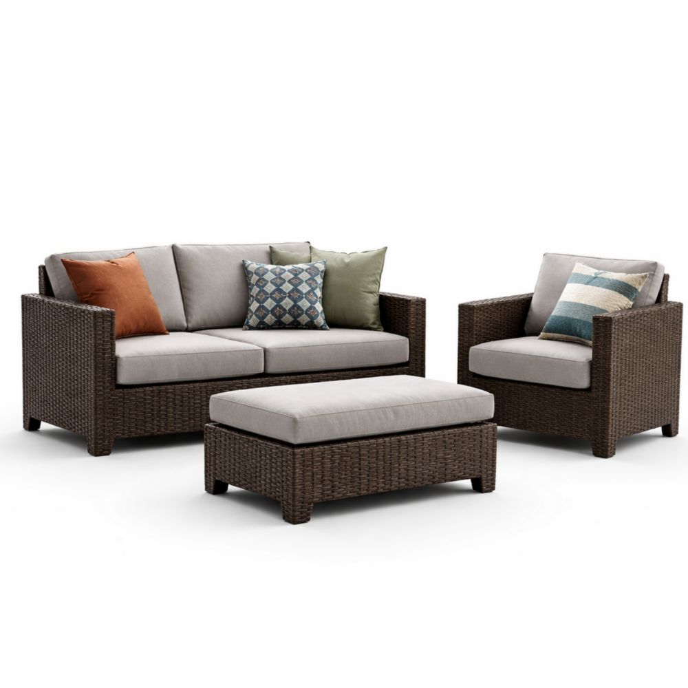 Outdoor Wicker Sofa Set with Cushions